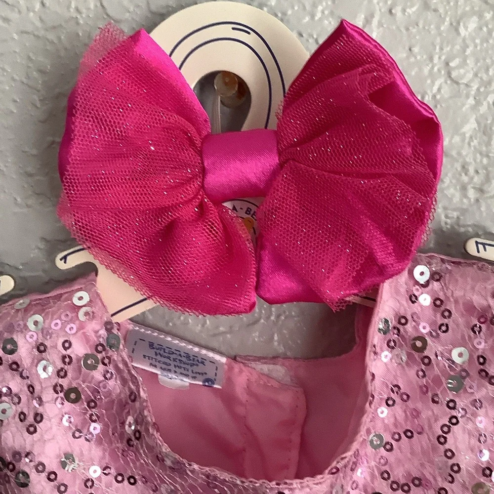 Build-A-Bear Pink Sequin Dress and shoes, head bow, with Silver Accents - Picture 2 of 5